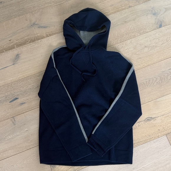 Theory Navy Hoodie Sweater with Gray Stripes